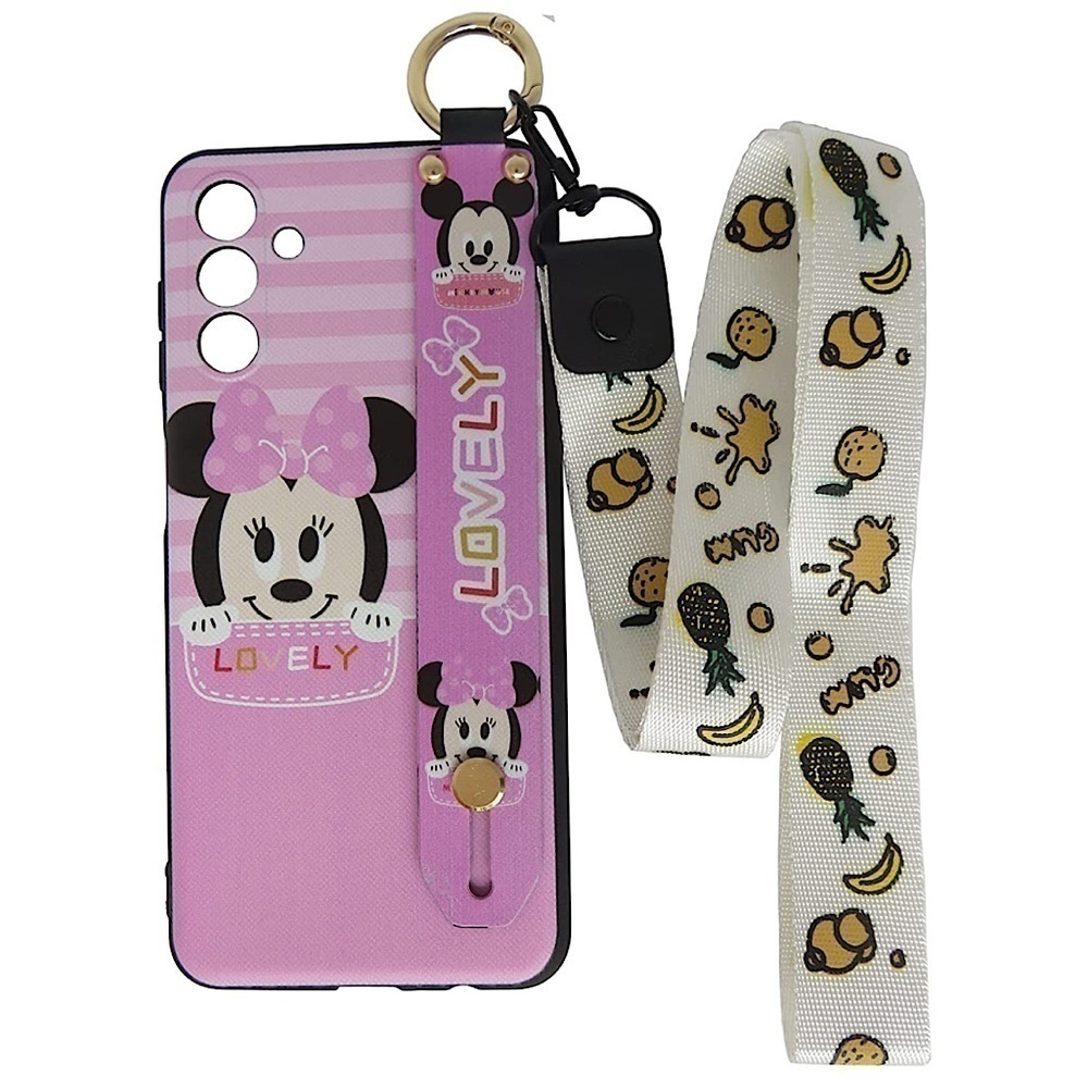 Case Galaxy S21 FE Anime Kawaii Case minnie Mouse Wrist Strap Kickstand Lanyard